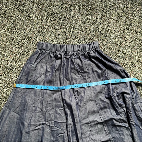 Blue Jean Dark Denim Modest Midi Elastic High-Waist Flare Knee-Length Skirt XS - Picture 13 of 16